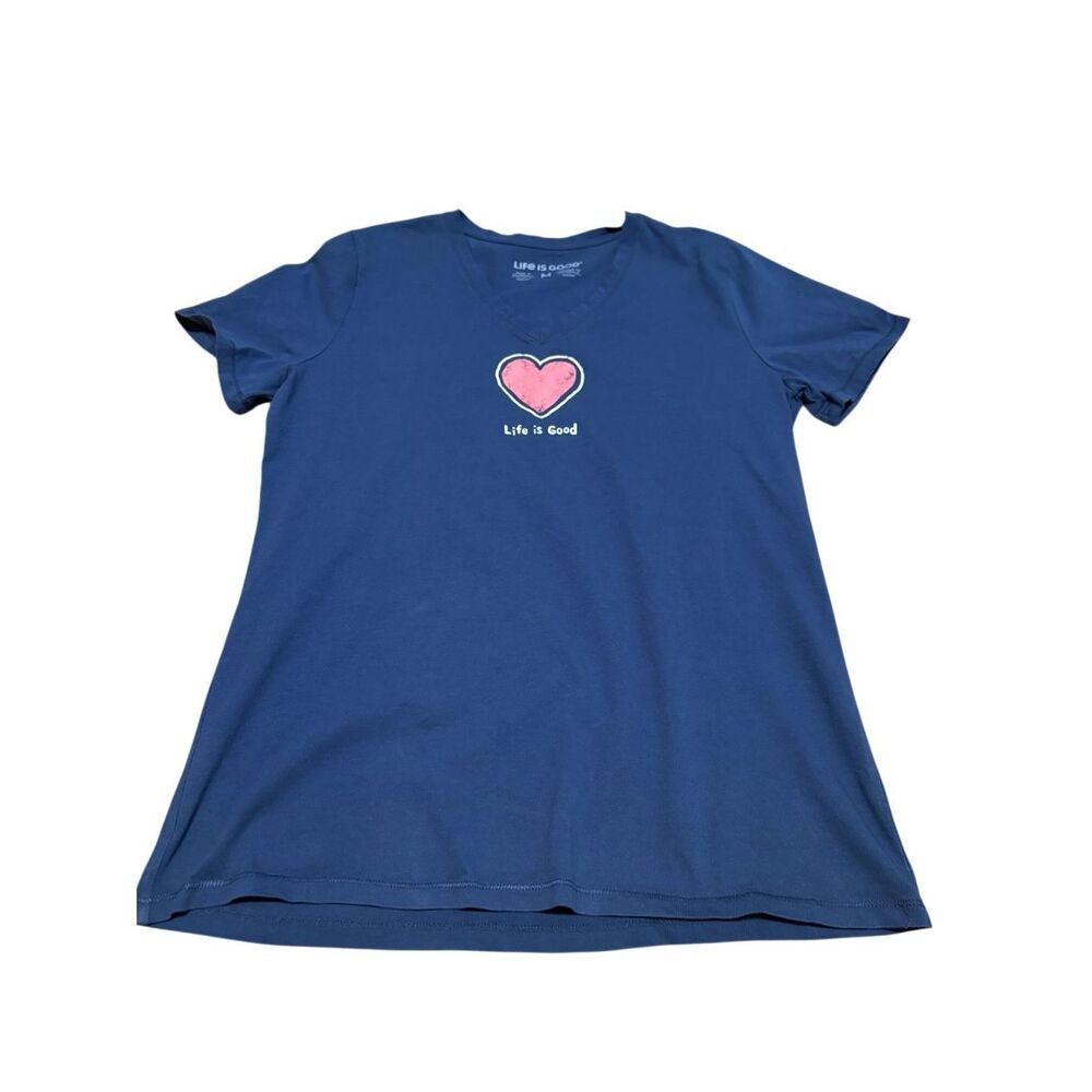 Life Is Good Blue Tee Shirt with Pink Heart. Sz M. Great Condition